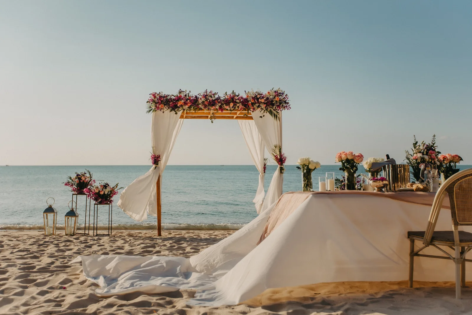 Beach ceremony at golden hour